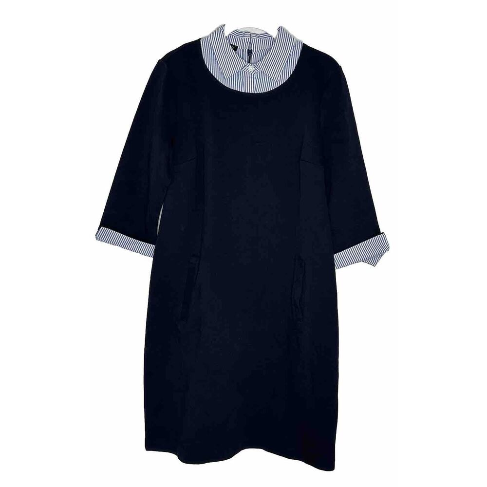 Talbots Women’s Cotton Navy Collared 3/4 Sleeve Shirt Dress Sz Small NWOT